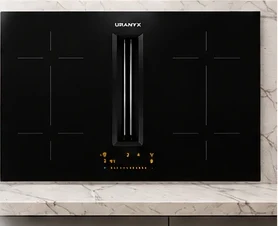 URANYx HOB600 黑色电磁炉灶，中央为下排烟口